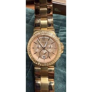 Michael Kors Tank MK 5412 Rose Gold Watch Rhinestone Glam